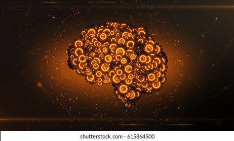 Glowing Orange Clockwork Mechanical Brain Illustrating Artificial Intelligence As A 3D Rendered Illustration