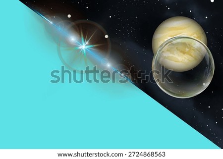 Glowing Planets Inside Transparent Bubbles in Starry Space Background