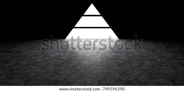 Glowing pyramid in a dark room  The pyramid is\
divided into three parts. 3D\
Render