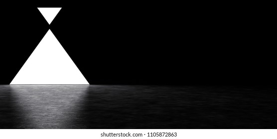 A Glowing Pyramid. A Large Pyramid And Above It Hangs An Inverted Small Pyramid. 3D Render