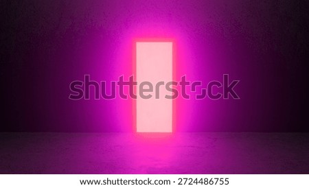Glowing rectangular doorway emanating vibrant pink neon light within a dark, textured room, creating a mysterious and futuristic atmosphere