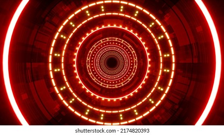 Glowing Red Dotted Light Cyber Tunnel Art