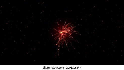Glowing red firework exploding on black background with defocussed blue spots. lght, colour, energy and movement concept, digitally generated image.