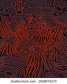 Glowing Red Hot Metallic Molten Material Making Detailed Patterns As It Melts And Flows 