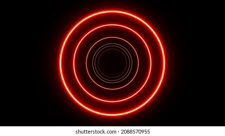 Glowing Red Neon Light Concentric Circles Tunnel