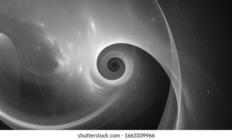 Glowing singularity in space, computer generated black and white abstract effect