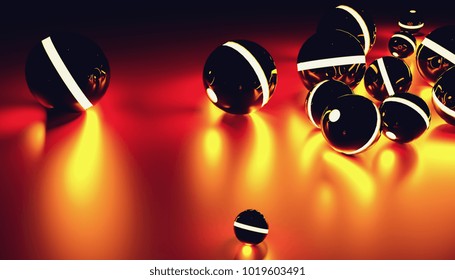 Glowing sphere balls in random position with light effect, including Copy space -futuristic background - 3D rendering