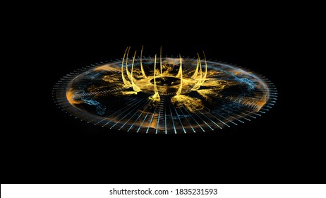 Glowing Stargate Event Horizon Portal. Time Travel, Outer Space, Singularity And Gravitational Waves Concept, 3d Rendering