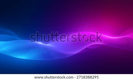 Glowing waves in blue and pink gradient create a futuristic ambiance
