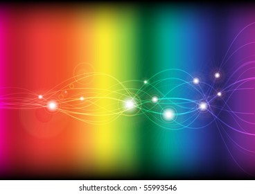 Glowing Waves on Rainbow Background
