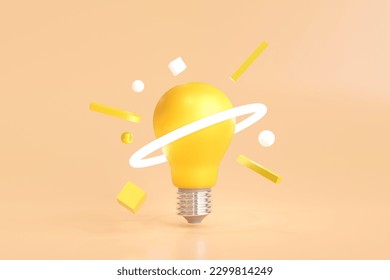 Glowing yellow bulb with ball ring Modern geometry. concept of creativity, new innovation Knowledge, and learning. 3D rendering illustration - Powered by Shutterstock