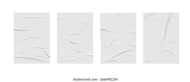 Glued paper wrinkled effect, realistic background. Badly wet glued paper or gray adhesive foil with crumpled and greased wrinkles texture, isolated blank templates set - Shutterstock ID 1666981234