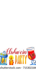 Gluhwein Party Snapchat Geofilter. Watercolor Winebottle And Glass Decor For Smartphone Screen. Autumn Season Party Photo Filter. Social Media Photo Frame. Birthday Celebration Snapchat Geofilter