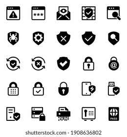 Glyph Icons For Cyber Security.