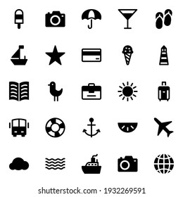 Glyph Icons For Summer Holiday Beach Tourism Travel.