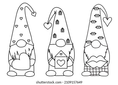 Gnomes Valentines Day Outline Illustration Funny Stock Illustration ...