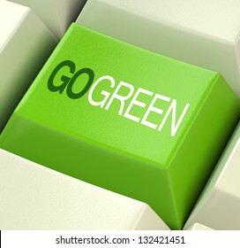 Go Green Computer Key Showing Recycling And Eco Friendliness