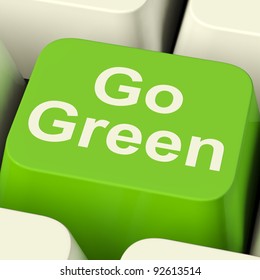 Go Green Computer Key Showing Recycling And Eco Friendliness