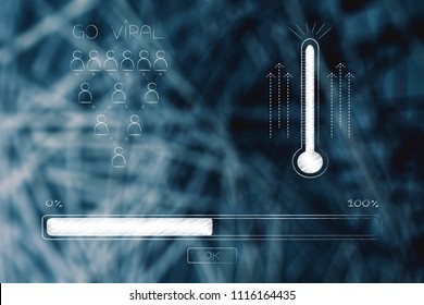 Go Viral Online Conceptual Illustration: Audience Icon Next To Thermometer With Progress Bar Loading