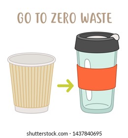 Go to zero waste - disposable cup vs reusable cup. Less plastic flat illustration - Powered by Shutterstock