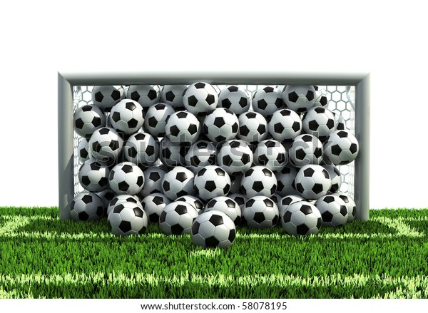 サッカー場でのサッカーボールでいっぱいのゴール のイラスト素材