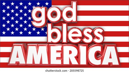 God Bless America 3d Words On The Red, White And Blue Flag Of The United States Or USA