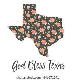 God Bless Texas Wall Art With Flowers