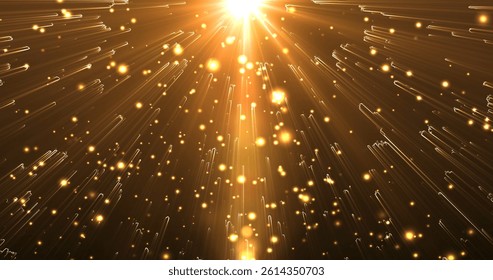 God rays falling particles moving sunlight lens flare magical fantasy 3d bg. Vintage overlay asset shining fx. Entrance to heaven, paradise gates opening effect. Underwater bubbles moving bg.