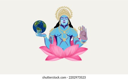 God Vishnu  On Lotus Holding World 