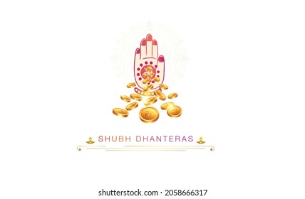 Goddess Laxmi blessing with golden jewellery and coins creative for Indian festival Dhanteras and Diwali celebration