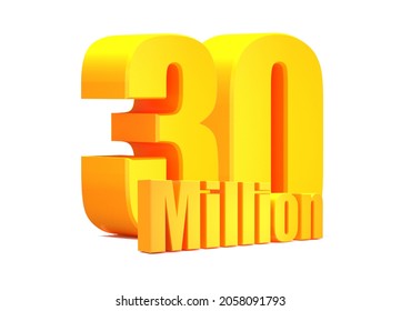 Gold 30 Million Views Word On White Background.3d Illustration