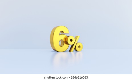 Gold 6% percent on a white background. 3D illustration 3D Render
