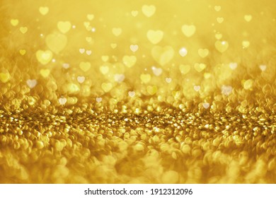 Gold Abstract Heart Shape Background For Valentine And Christmas.