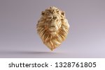Gold Adult Male Lion Bust Sculpture Front 3d