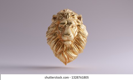 Gold Adult Male Lion Bust Sculpture Front 3d