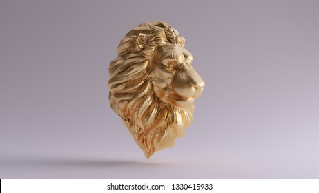 Gold Adult Male Lion Bust Sculpture Front 3d 