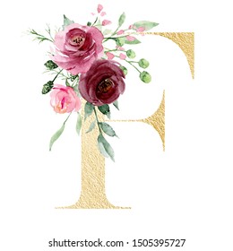 Letter P Gold Alphabet Letters Watercolor Stock Illustration 1614781546 ...