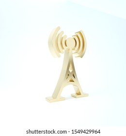 Gold Antenna Icon Isolated On White Background. Radio Antenna Wireless. Technology And Network Signal Radio Antenna. 3d Illustration 3D Render