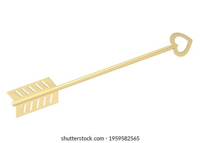 Gold Arrow With Heart Isolated On White Background. 3D Illustration.