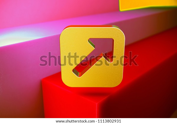 Gold Arrow in\
Square Icon on the Candy and Orange Geometric Background. 3D\
Illustration of Gold Arrow, Down, Download, Up, Up Arrow Icon Set\
With Color Boxes on Candy\
Background.