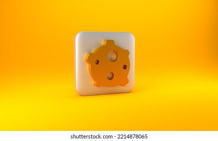 Gold Asteroid Icon Isolated On Yellow Background. Silver Square Button. 3D Render Illustration.