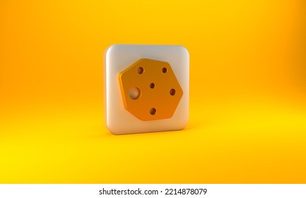 Gold Asteroid Icon Isolated On Yellow Background. Silver Square Button. 3D Render Illustration.