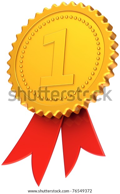 金賞 リボンが赤いコンテストシンボルを持つ金メダル1位 ナンバーワン賞トロフィーのバッジ 優勝スポーツサクセスアイコンコンセプト 詳細な3dレンダリング 白い背景に分離型 の イラスト素材