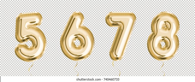 Gold balloon set 5, 6, 7, 8 made of realistic 3d illustration air balloon. Collection of balloons number with Clipping path ready to use for your unique decoration with several concept idea.