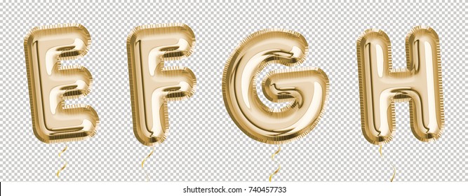 Gold balloon set E, F, G, H made of realistic 3d helium air balloon. Collection of balloon alphabet. - Powered by Shutterstock