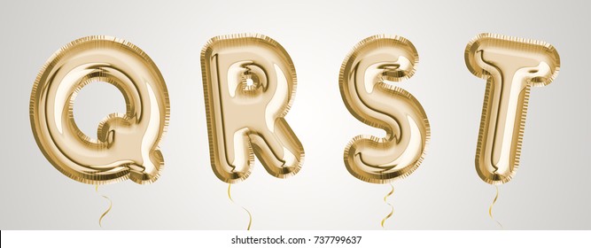 Gold balloon set Q, R, S, T made of realistic 3d illustration metallic air balloon. Collection of balloon alphabet  ready to use for your unique decoration in several occasion.
