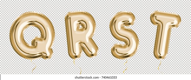 Gold balloon set Q, R, S, T made of realistic 3d render air balloon. Collection of balloon alphabet with Clipping path ready to use for your unique decoration with several concept idea in any occasion