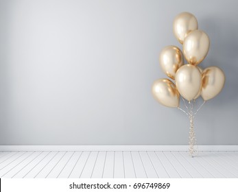 Gold Balloons Mockup 3d Rendering 