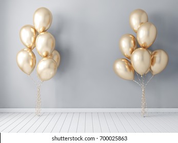 Gold Balloons Mockup In Room 3d Rendering 