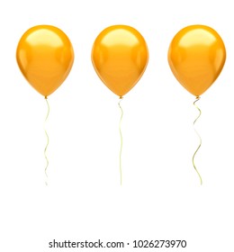 Gold baloons on the center isolated on white background. 3D illustration of celebration, party baloons